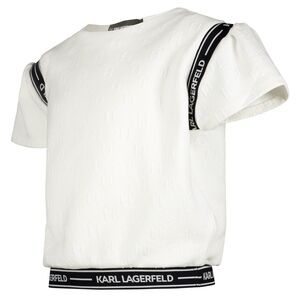 Karl Lagerfeld Kids White Embossed Tee with Black Logo Stripes